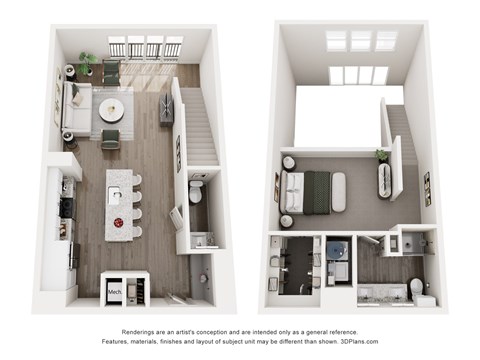 Floor plan for 1 bed, 2 baths, 1072 sqft